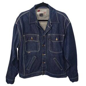 Vintage Loco Street Gear Jacket Mens XL Blue Cotton Denim Outdoor Travel Trucker